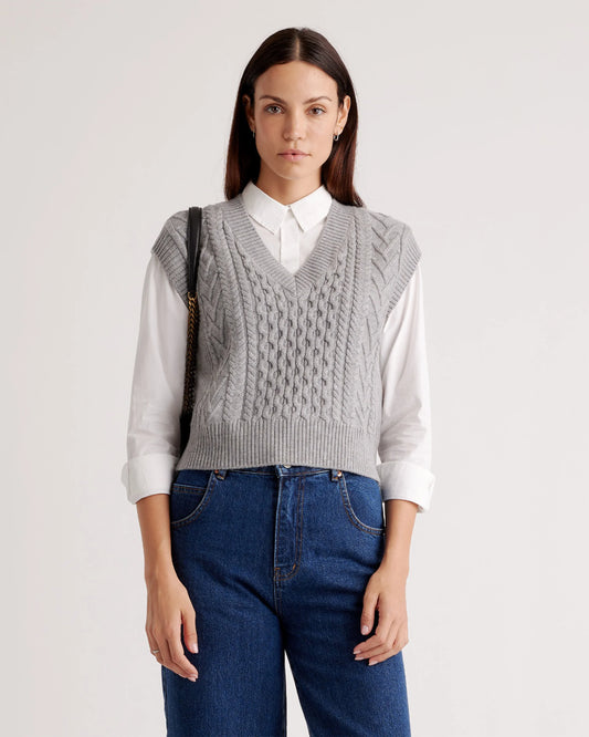 Australian Merino Wool Cable Sweater Vest - XS / Heather Grey