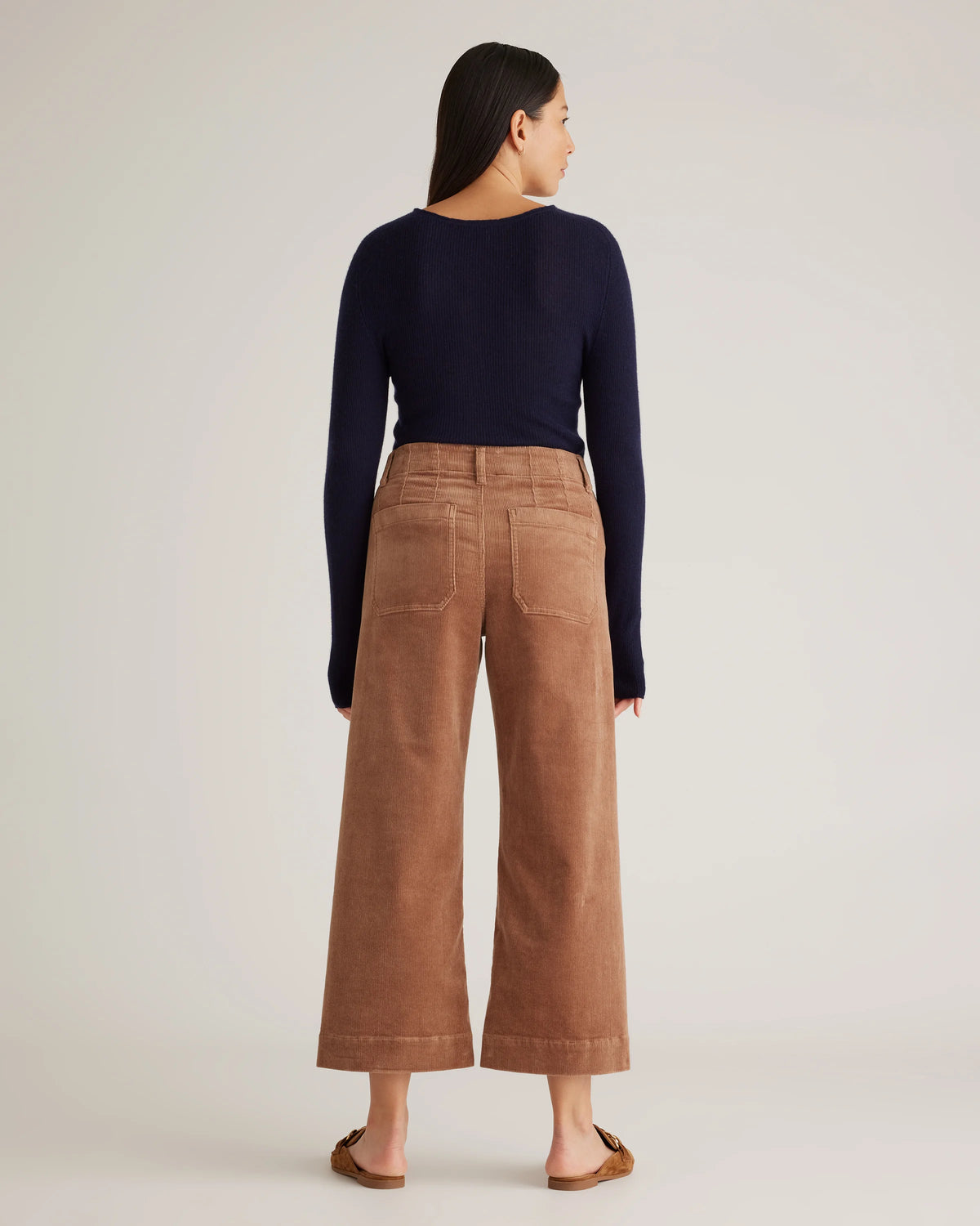 Organic Stretch Corduroy Cropped Wide Leg Pants - 0 / Black