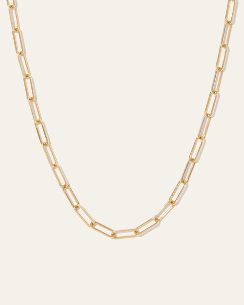 14K Gold Paperclip Chain Necklace - 3.2mm - 16" / Yellow Gold