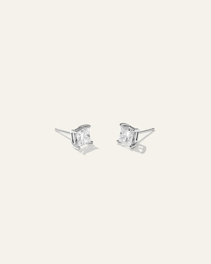 14K Gold Lab Grown Diamond Princess Solitaire Studs - 2ctw - One Size / Yellow Gold