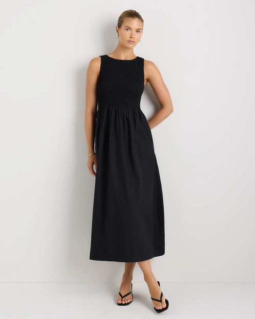 100% Organic Cotton Poplin Boat Neck Maxi Dress - XS / Black