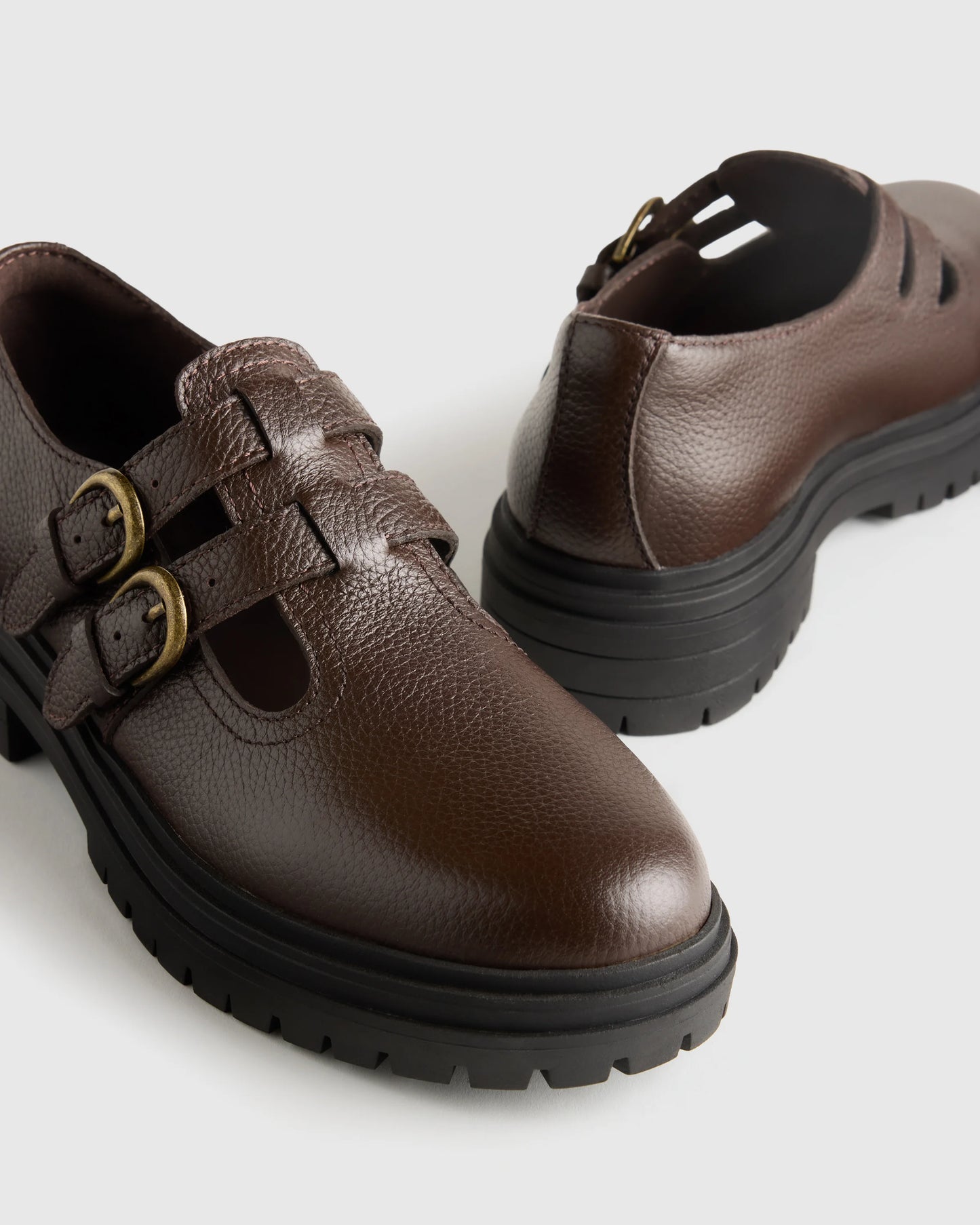 Italian Leather Lug Sole Mary Jane - 5 / Black