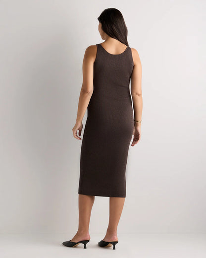 Lightweight Cotton Cashmere Maternity Fitted Midi Dress - XS / Mountain Spring Blue