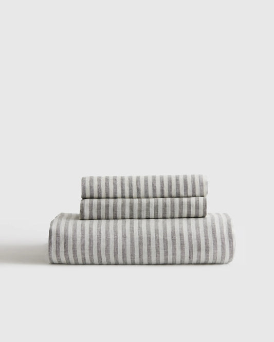 European Linen Stripe Fitted Sheet Set - Twin / Grey/White Stripe