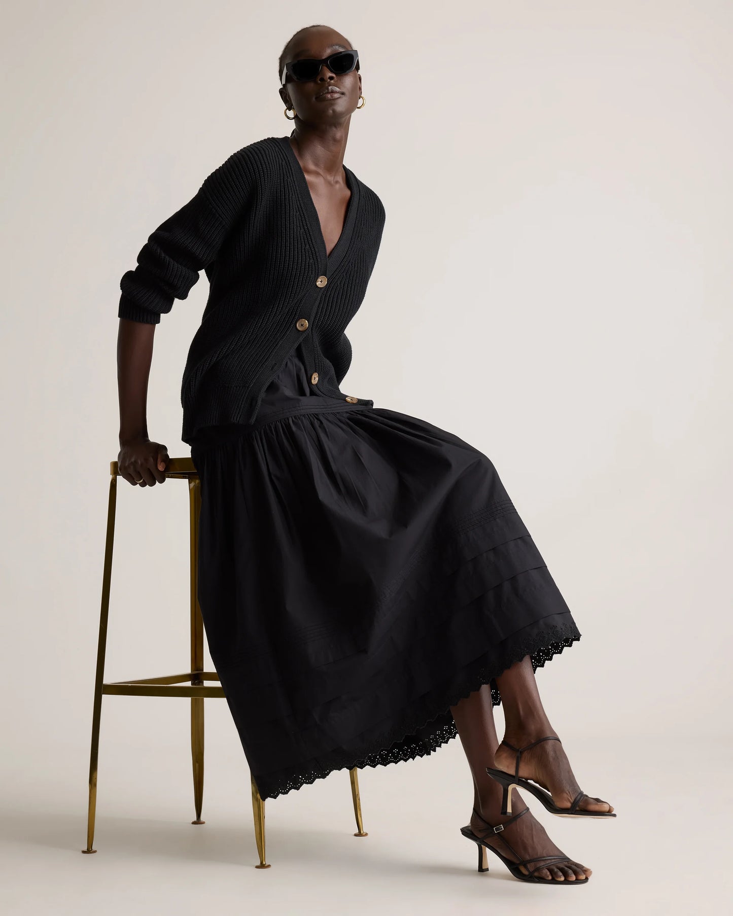 100% Organic Cotton Poplin Pintuck Maxi Skirt - XS / Black