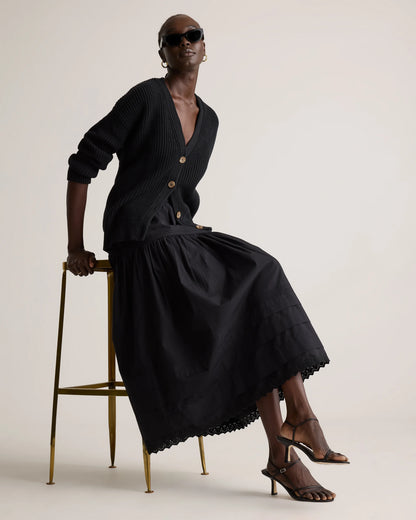 100% Organic Cotton Poplin Pintuck Maxi Skirt - XS / Black