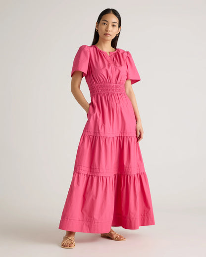 100% Organic Cotton Poplin Tiered Maxi Dress - XS / Riviera Blue Heirloom Floral