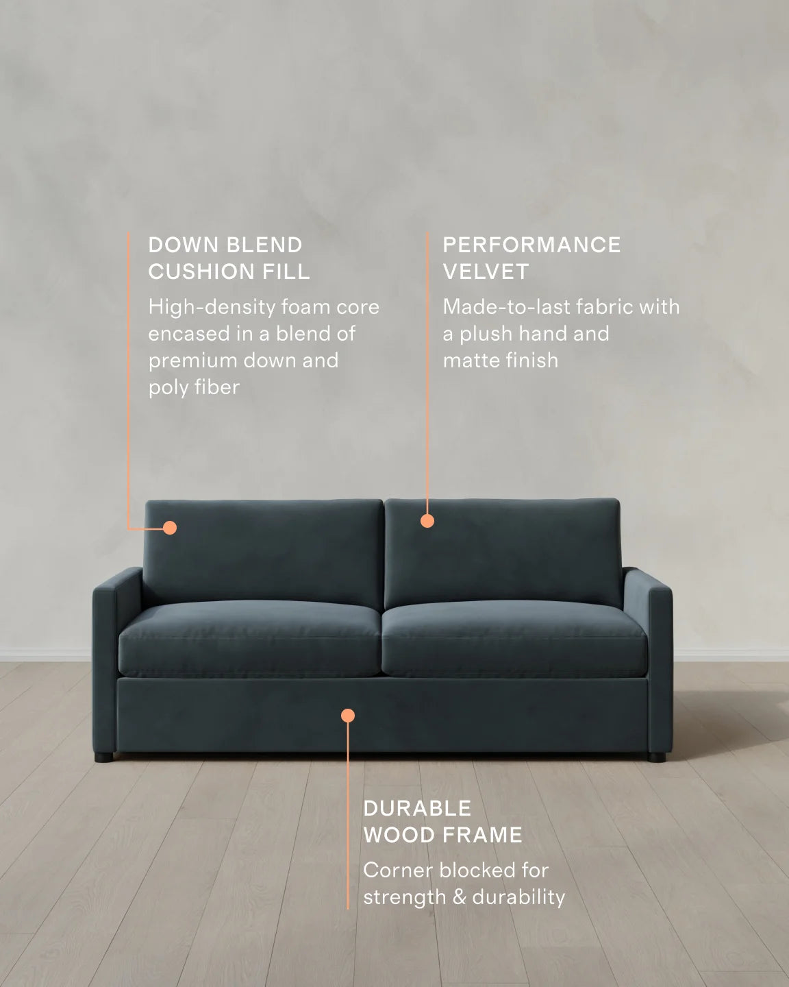 Brennan Sofa in Performance Velvet - 7ft / Taupe