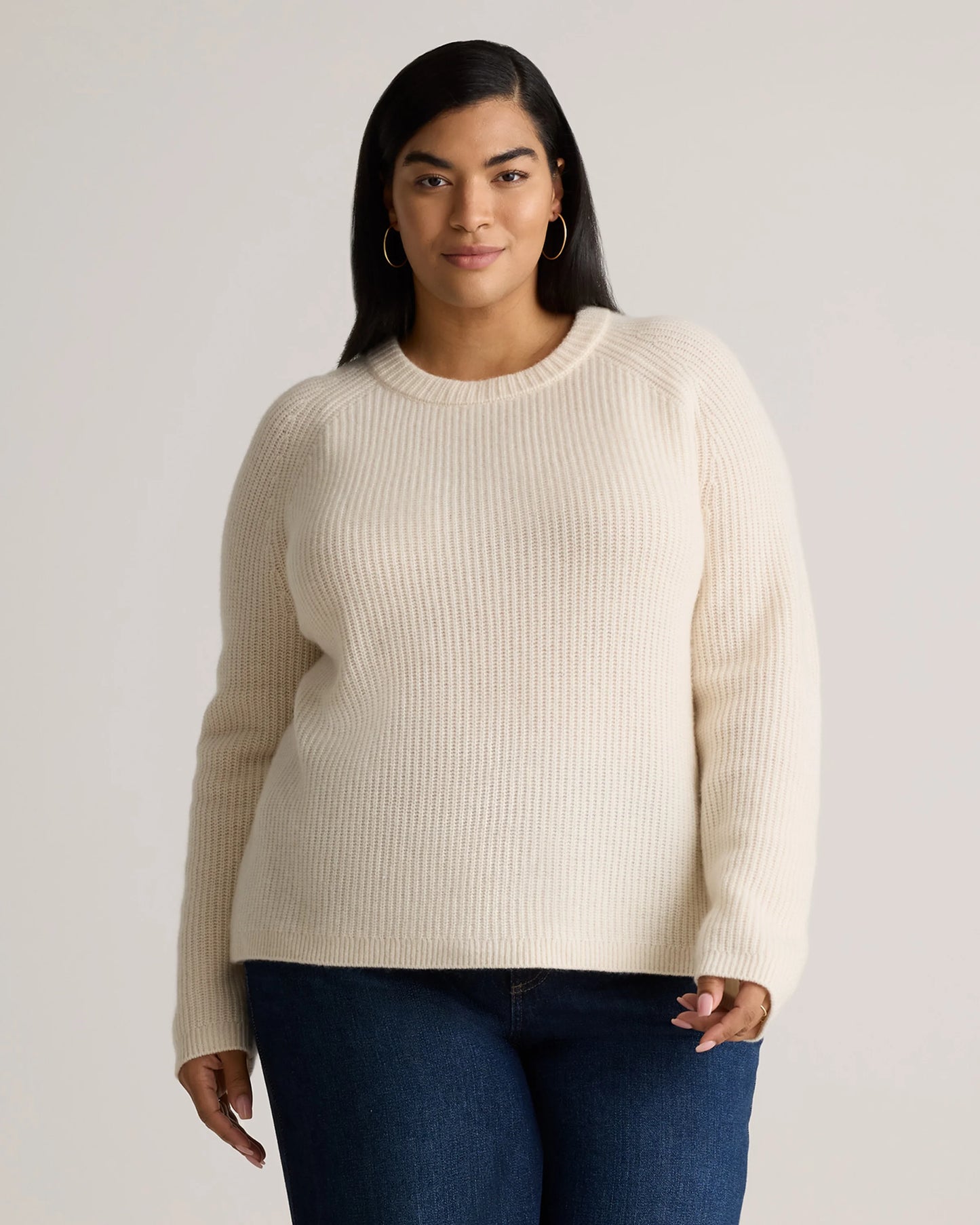Mongolian Cashmere Fisherman Crewneck Sweater - 1X / Pale Custard Yellow