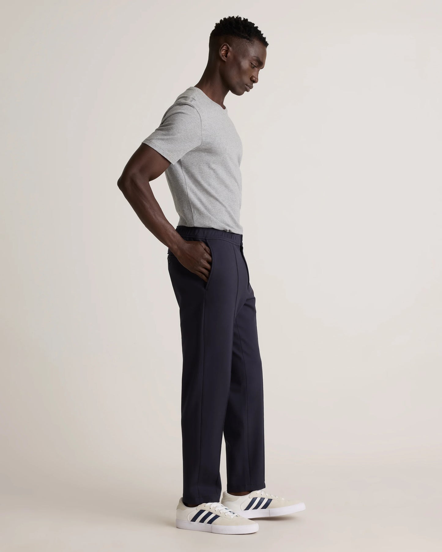 Stretch Knit Pintuck Trousers - S / Navy