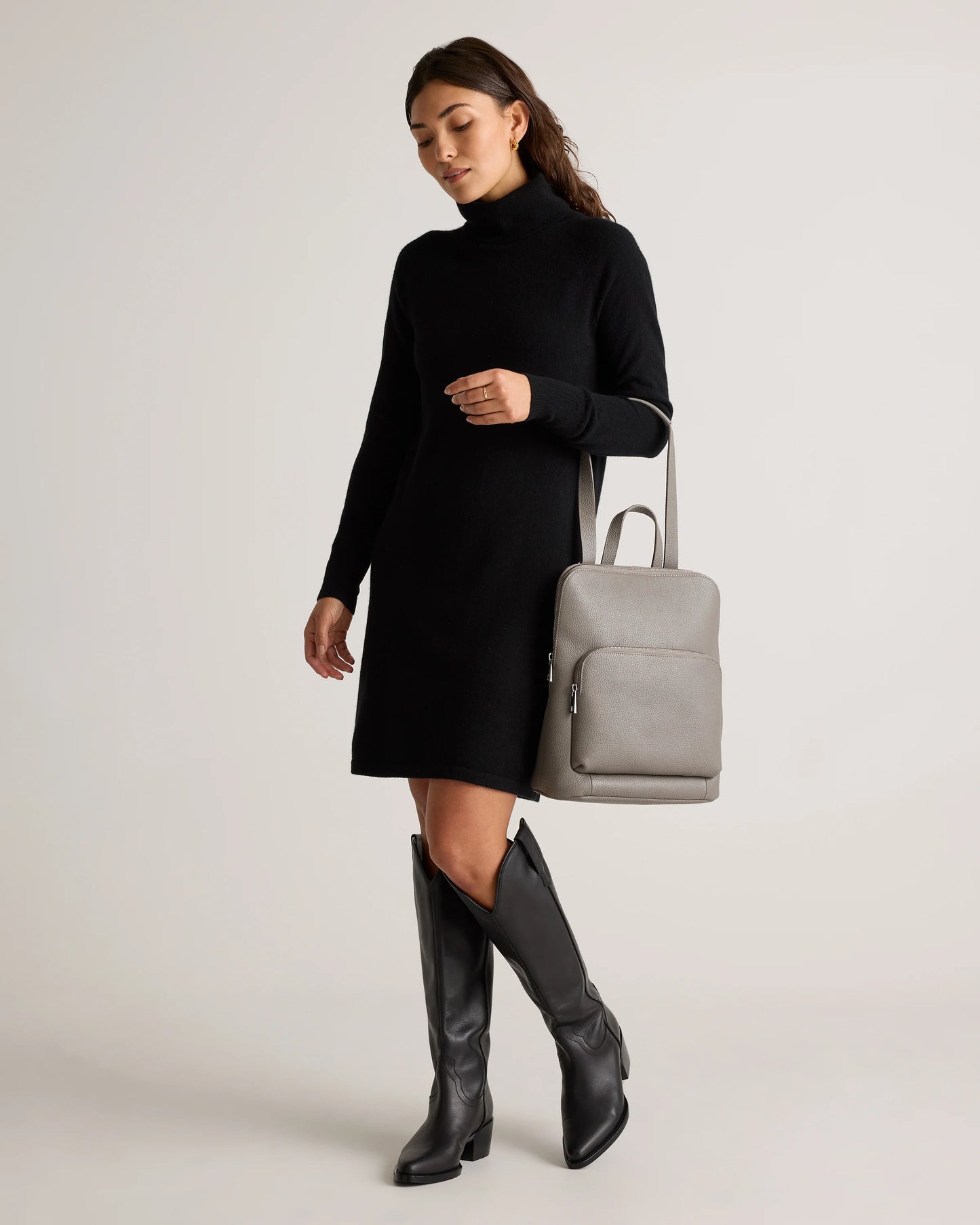 Italian Leather Convertible Backpack - One Size / Black