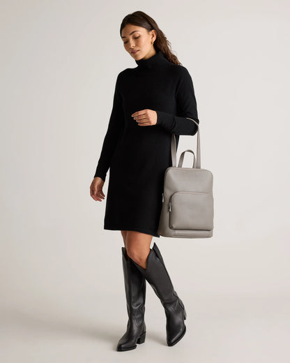 Italian Leather Convertible Backpack - One Size / Black