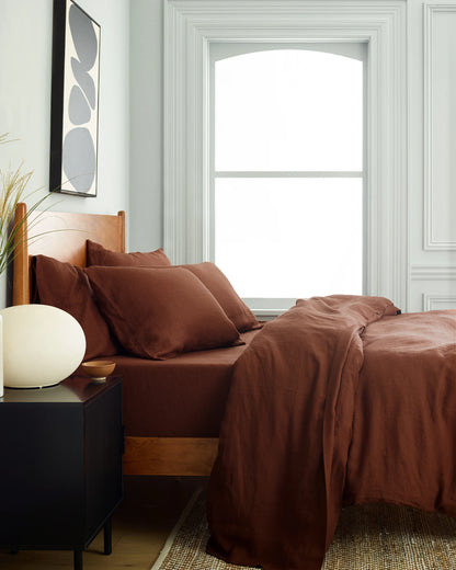 European Linen Deluxe Bedding Bundle - Twin / Willowleaf/White Stripe