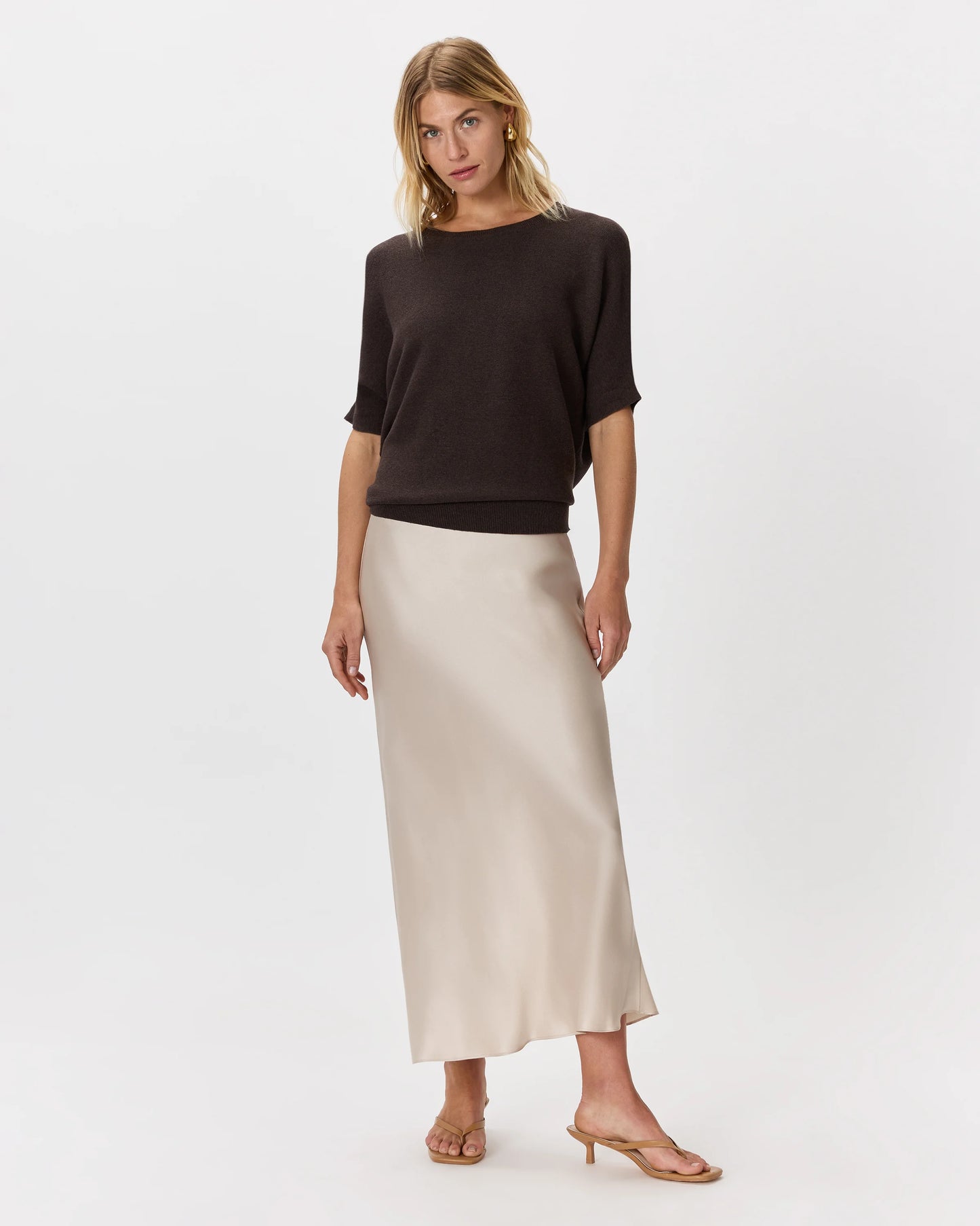 Lightweight Cotton Cashmere Link-Stitch Dolman Sweater - XS / Sugar Stone