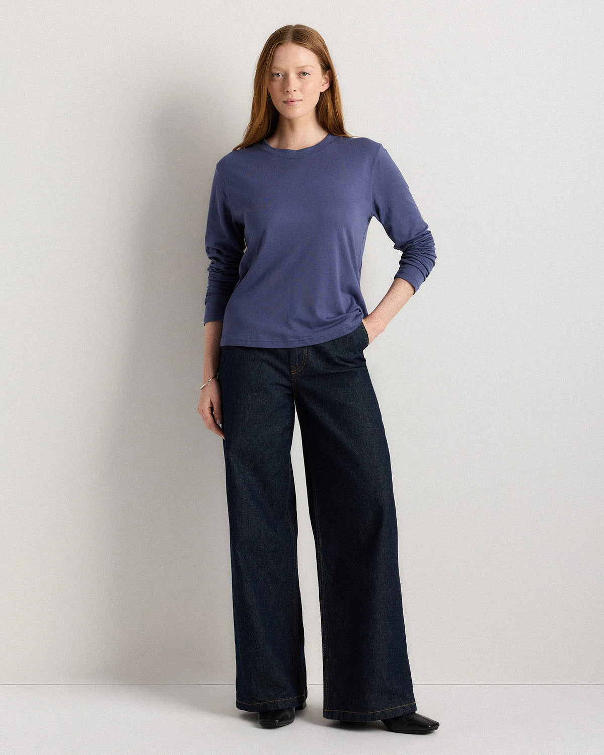 Cotton Modal Relaxed Long Sleeve Tee - XS / Black