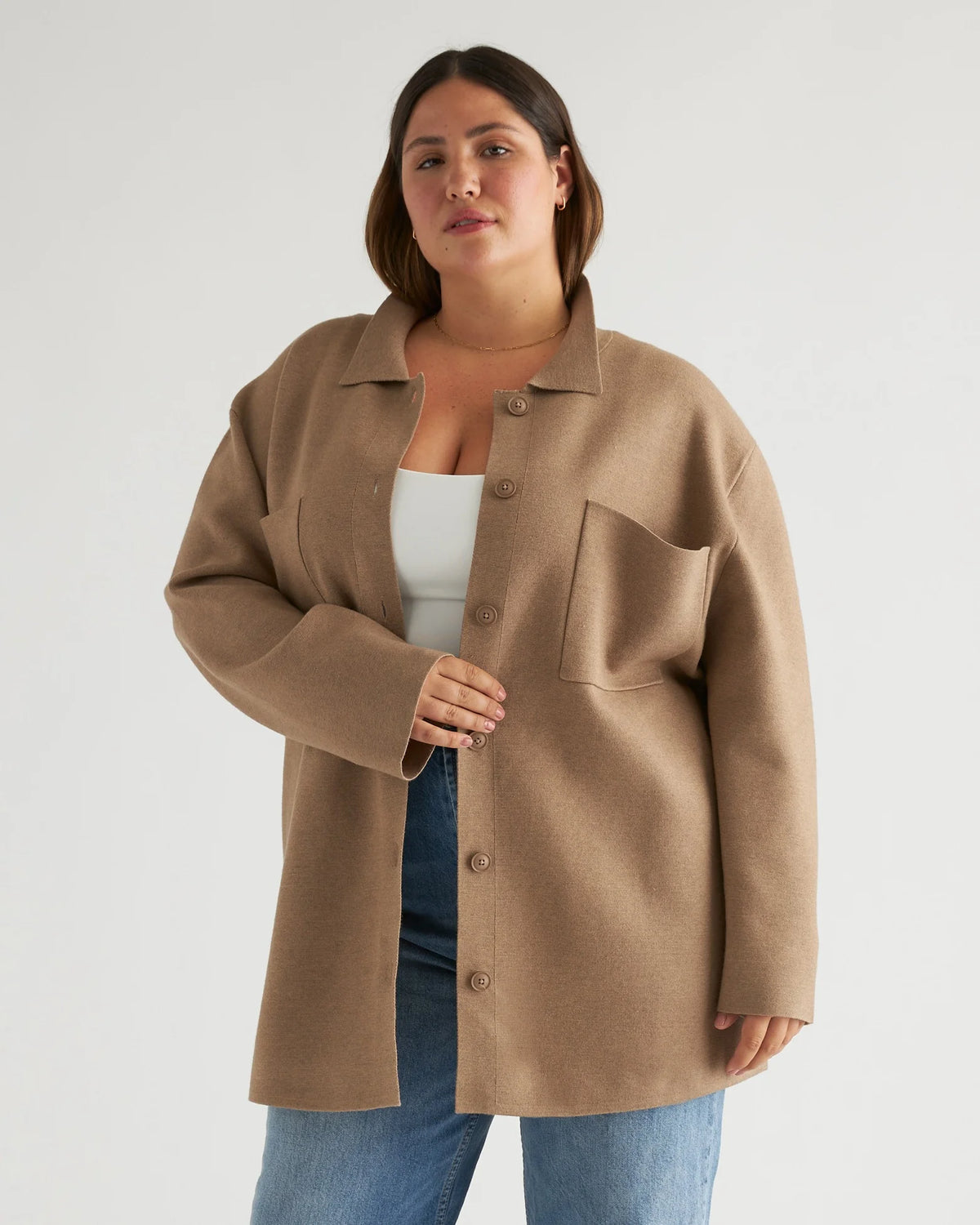 Eco-Knit Milano Stitch Oversized Shirt Jacket - XS / Heather Grey