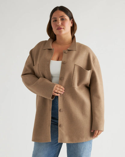 Eco-Knit Milano Stitch Oversized Shirt Jacket - XS / Heather Grey