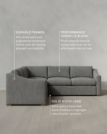 Hollis Slope Arm L Sectional in Performance Chenille Linen Blend - 110x110 / Snow