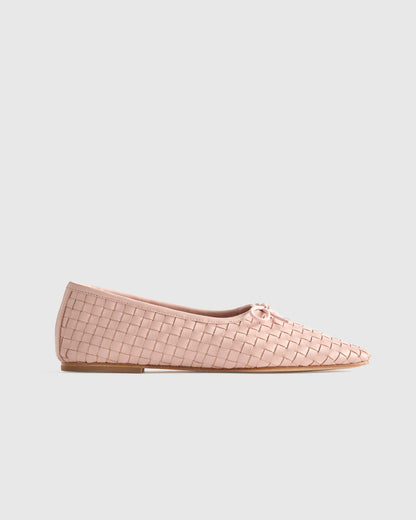 Italian Leather Handwoven Square Toe Ballet Flat - 5 / Cognac
