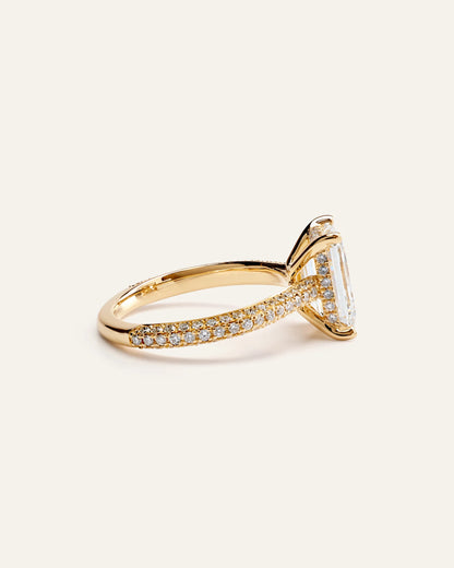 Lab Grown Diamond Emerald Pave Cathedral Engagement Ring - 3ct - 4 / Yellow Gold