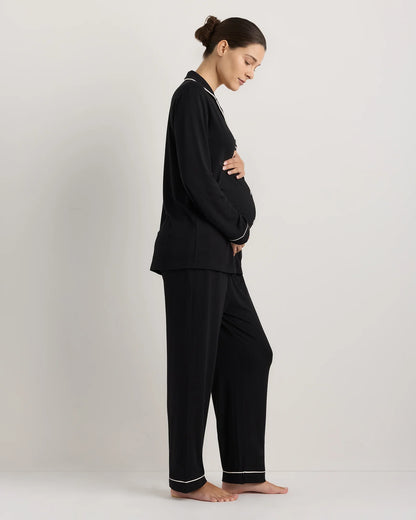 Bamboo Jersey Maternity Long Sleeve Pajama Set - XS / Nocturnal Green