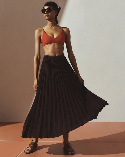 Pleated Matte Midi Skirt - XS / Coffee Bean Brown