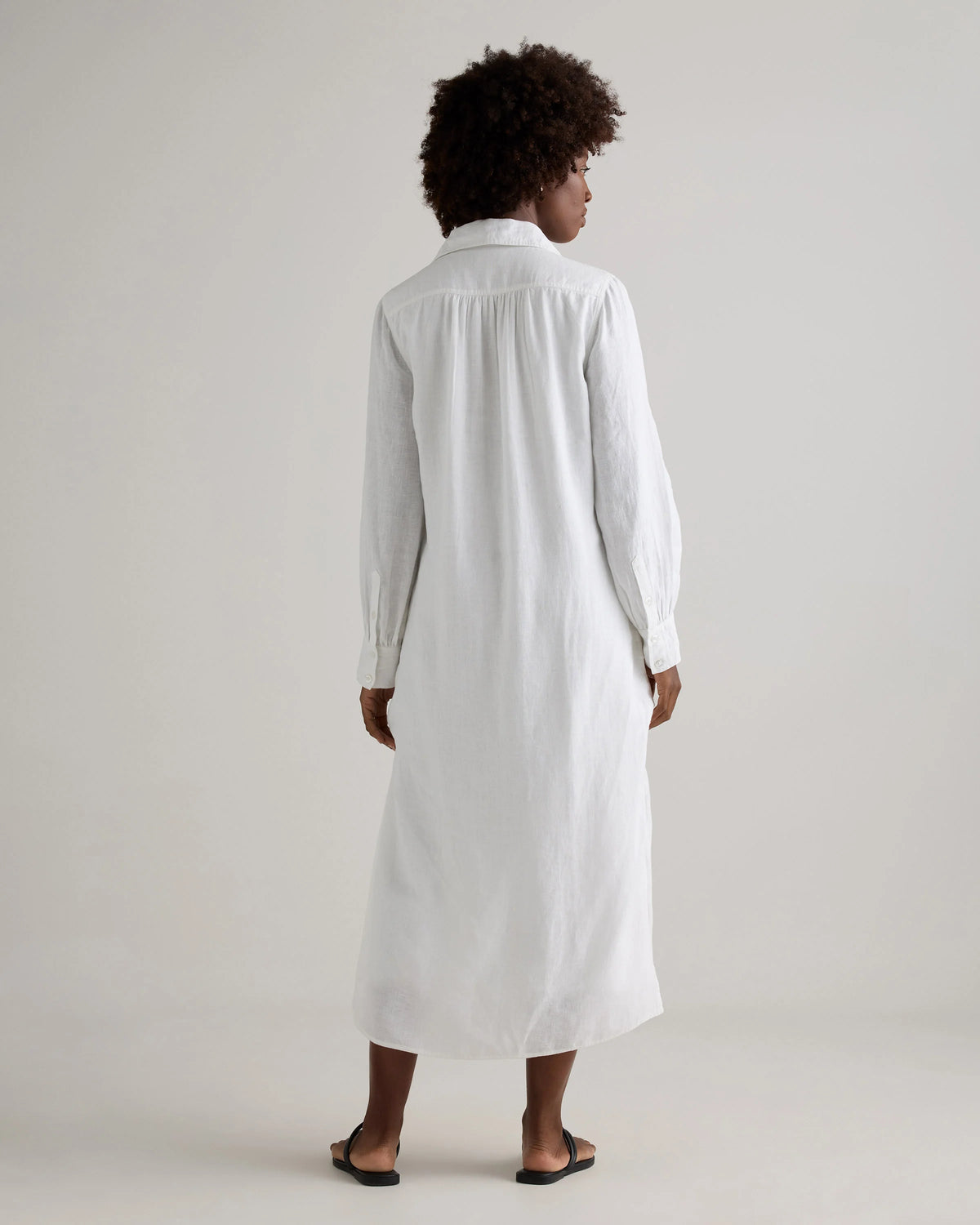 100% European Linen Popover Maxi Dress - XS / Blue Pinstripe