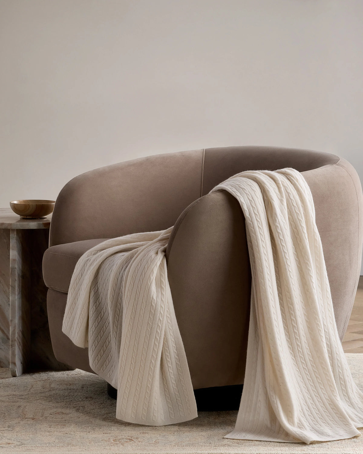 Cable Knit Cashmere Throw - 50x70 / Limoncello