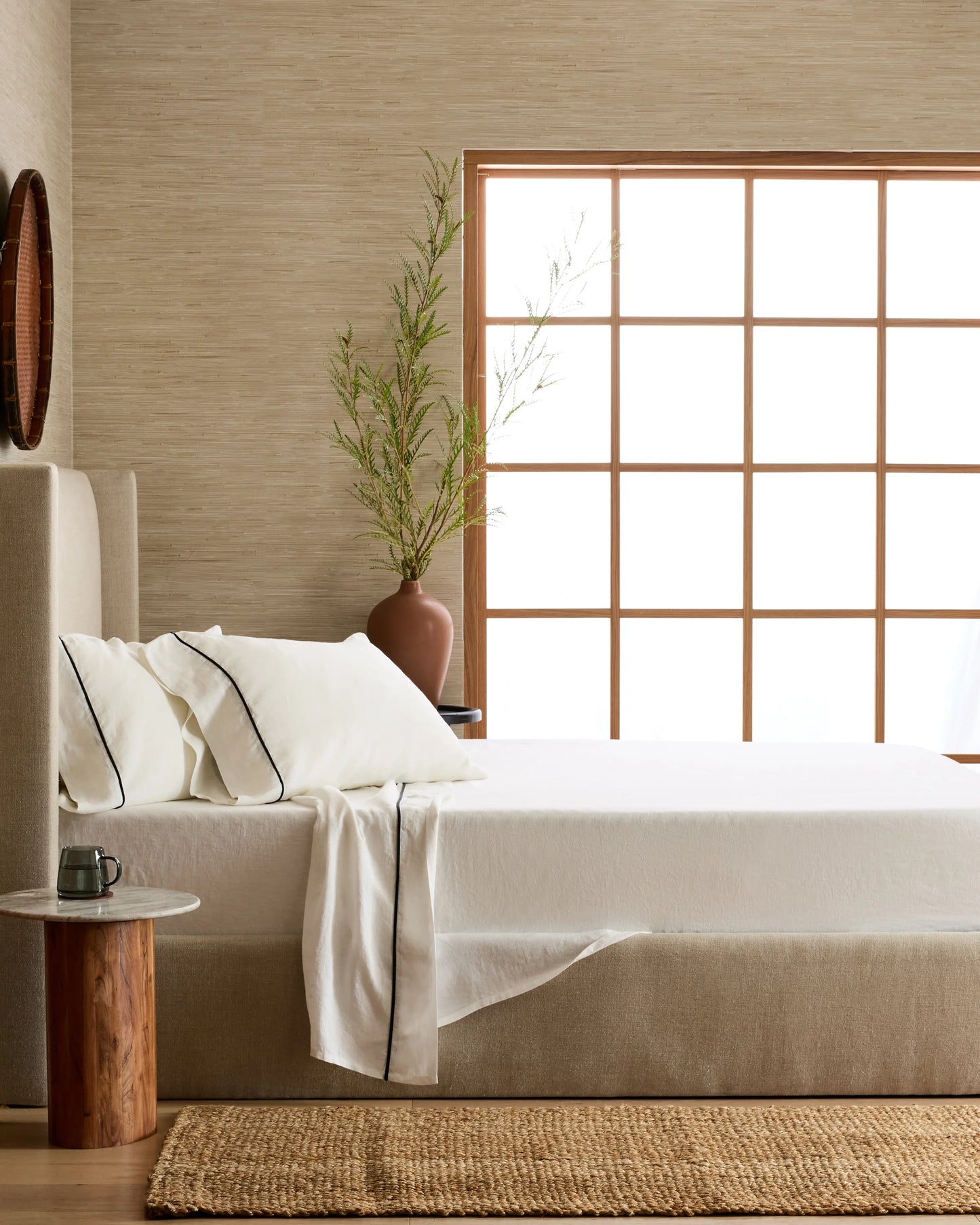 European Linen Piped Pillowcase Set - Standard / White/Cherry