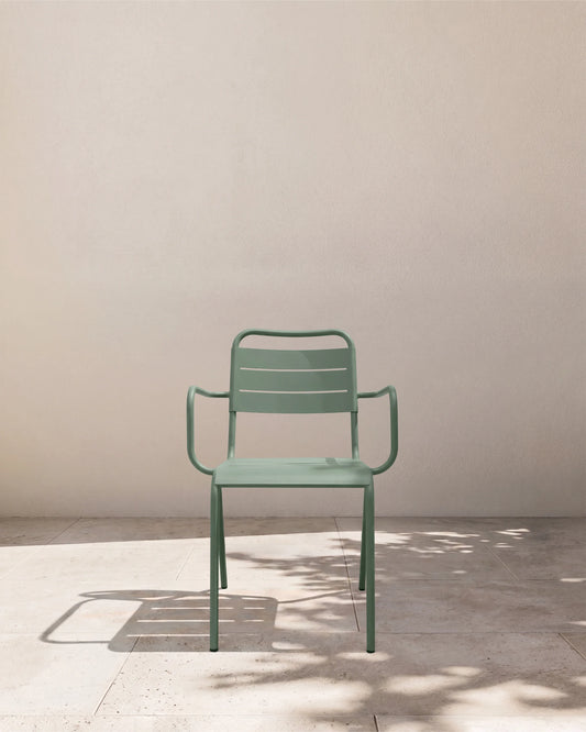 Powder-Coated Aluminum Outdoor Stacking Armchair (Set of 2) - Set of 2 / Sage Green