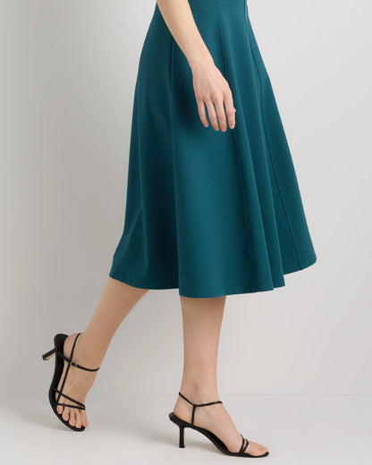 Ultra-Stretch Ponte Short Sleeve Midi Dress - XS / Ruby Red