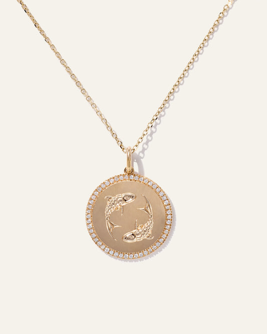 14K Gold Pave Zodiac Medallion Necklace - One Size / Yellow Gold