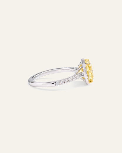 14K Gold Yellow Lab Grown Diamond Cushion Halo Engagement Ring - 3ct - 4 / No Color