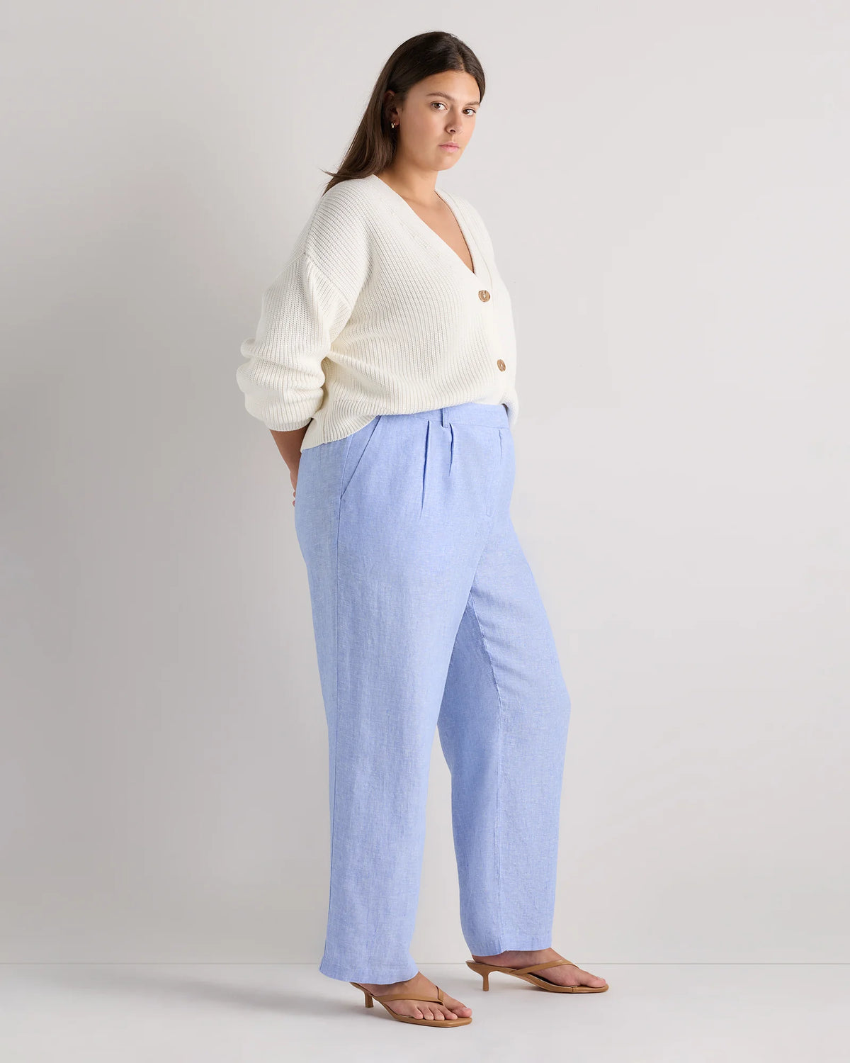 100% European Linen Pleated Trouser - 18 / French Blue