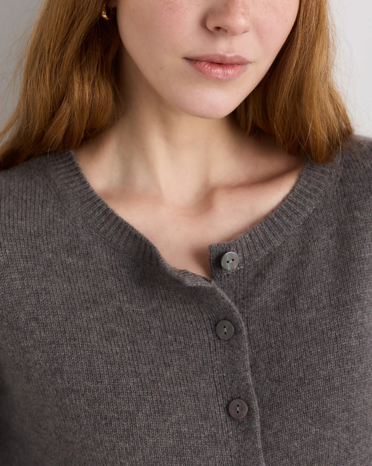Mongolian Cashmere Cropped Crew Cardigan - XS / Heather Vintage Pink / Brown Variegated Stripe