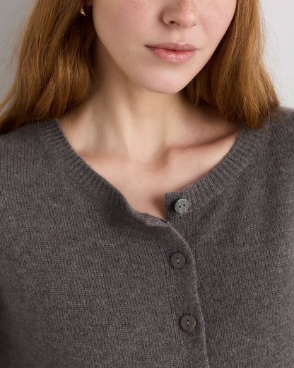 Mongolian Cashmere Cropped Crew Cardigan - XS / Heather Vintage Pink / Brown Variegated Stripe