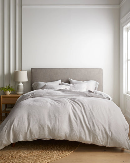 European Linen Deluxe Bedding Bundle - Twin / Willowleaf/White Stripe