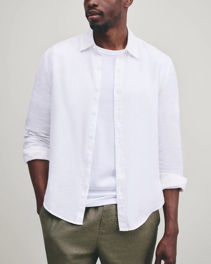 100% European Linen Relaxed Long Sleeve Shirt - XS / Flax