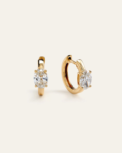 14K Gold Lab Grown Diamond Oval Solitaire Huggies - 1ctw - One Size / Yellow Gold