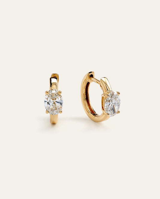 14K Gold Lab Grown Diamond Oval Solitaire Huggies - 1ctw - One Size / Yellow Gold
