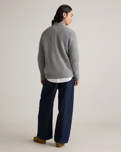Mongolian Cashmere Fisherman Quarter Zip Sweater - S / Navy Marl