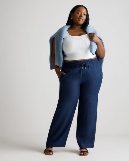 100% European Linen Wide Leg Pants - 1X / Bayberry Olive
