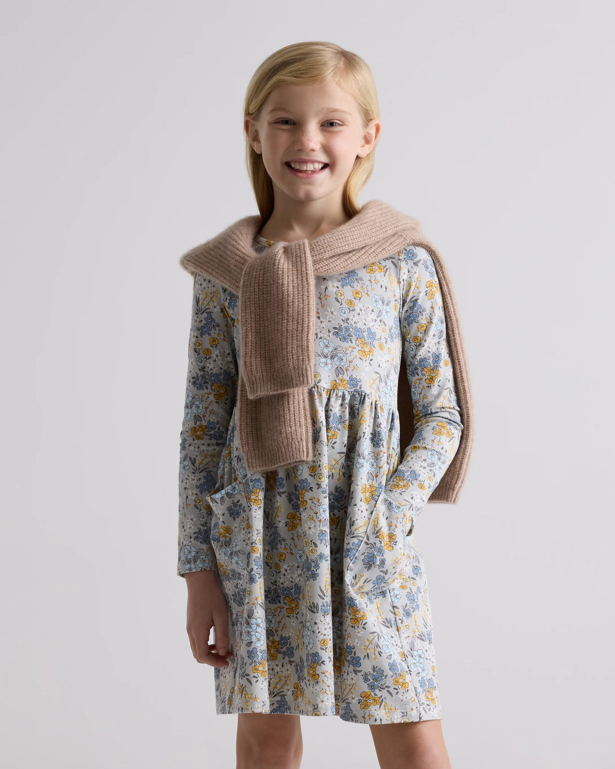 Organic Cotton Long Sleeve Fit and Flare Pocket Dress - 6 / Purple Poppy Garden