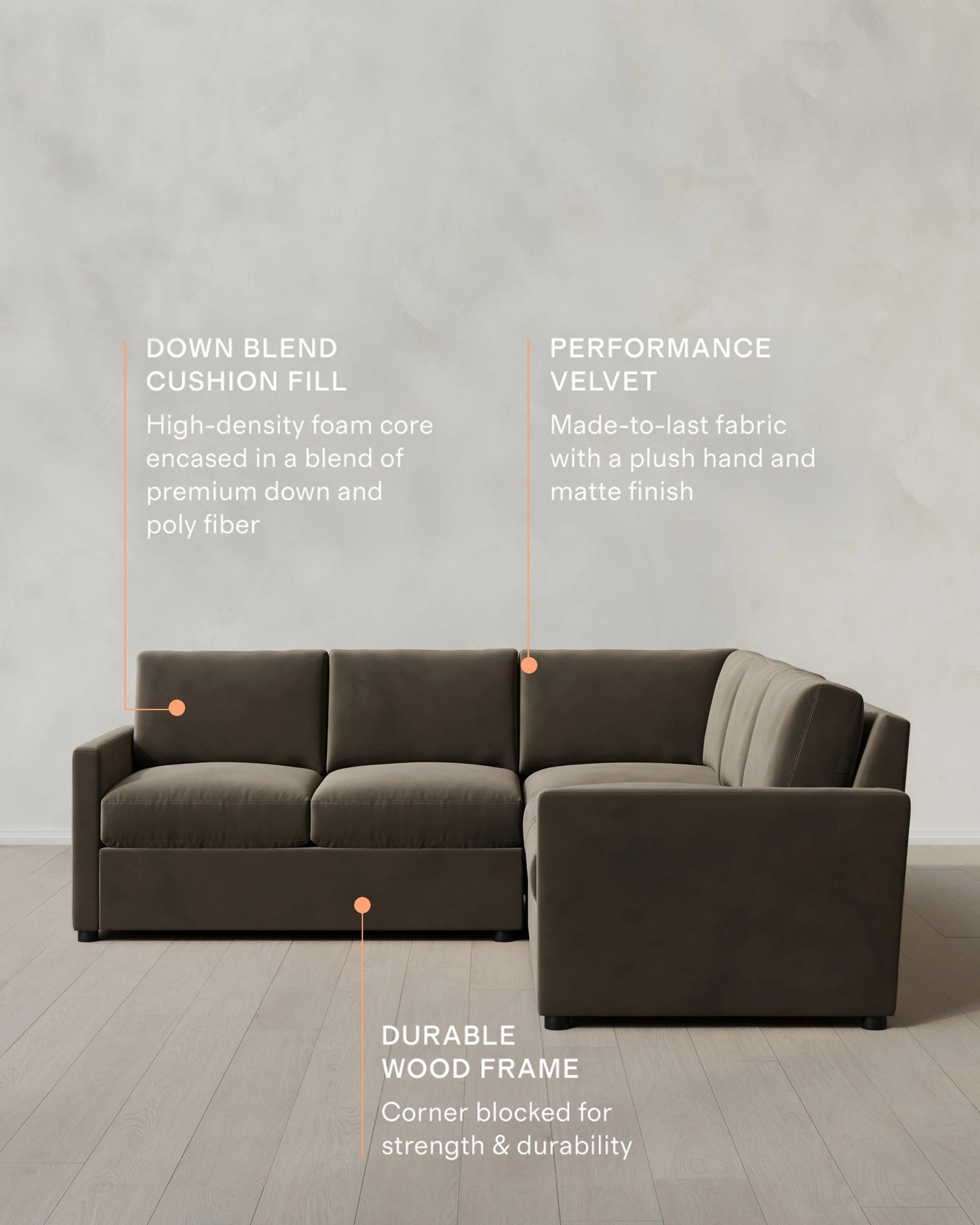 Brennan L Sectional in Performance Velvet - 99x99 / Taupe