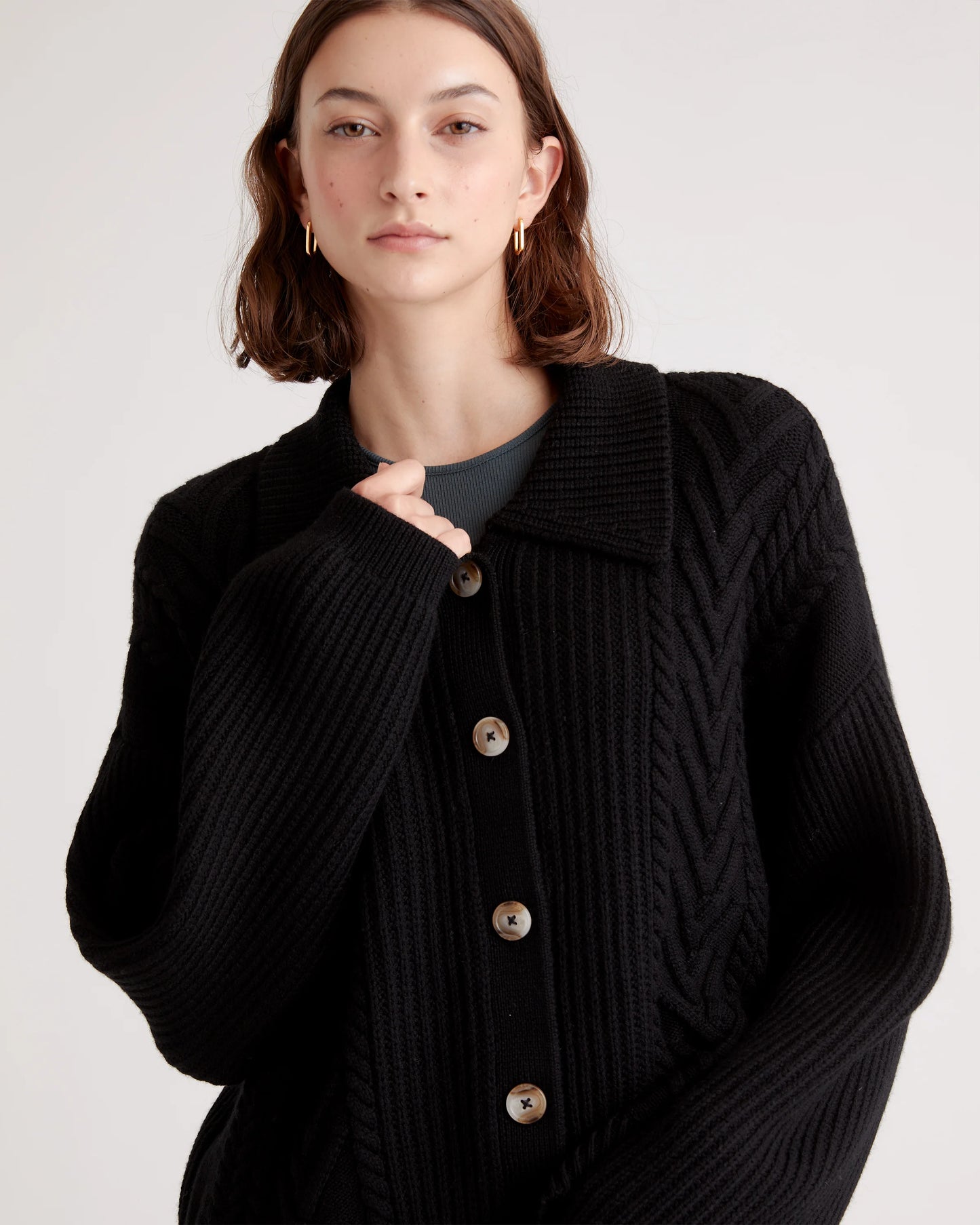 Australian Merino Wool Collared Cable Cardigan - XS / Coffee Bean Brown