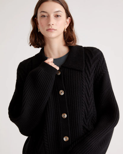 Australian Merino Wool Collared Cable Cardigan - XS / Coffee Bean Brown