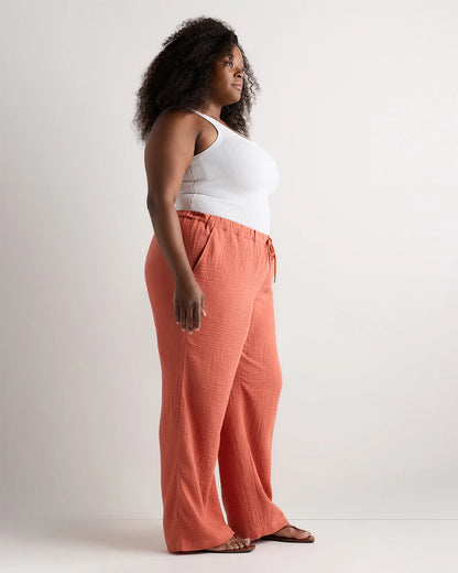 100% Organic Cotton Gauze Straight Leg Pants - 1X / Indigo Blue