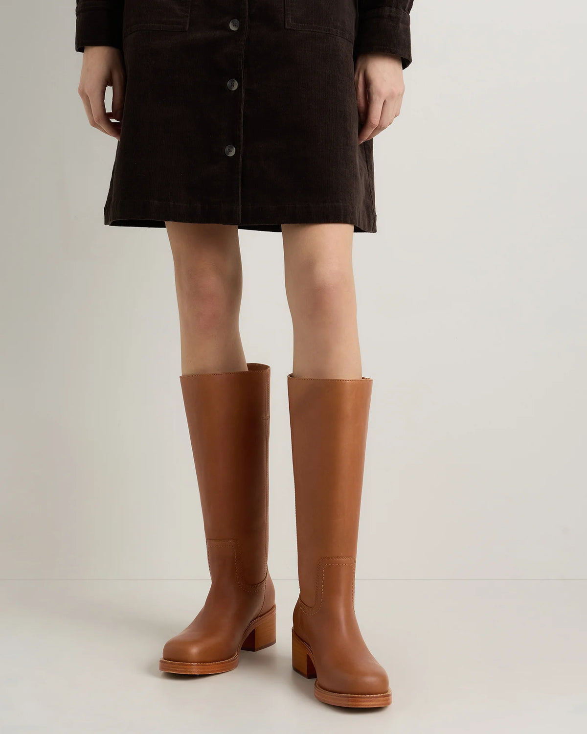 Italian Leather Block Heel Boot - 5 / Chestnut