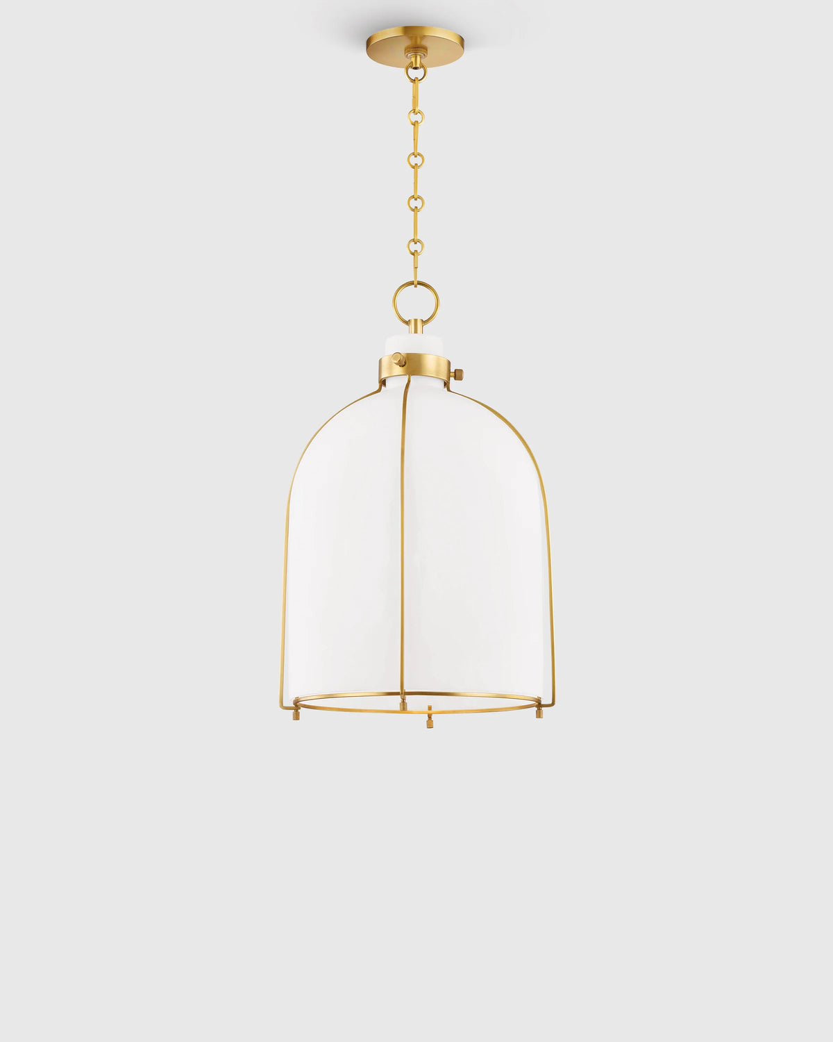 Iron and Opal Glass Bell Pendant Light - One Size / Brass