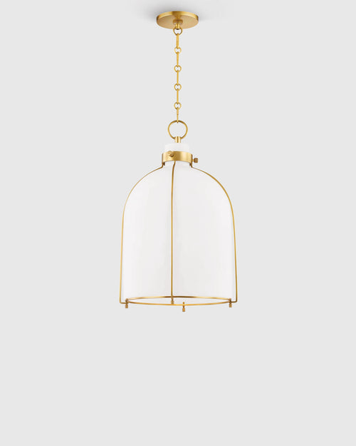 Iron and Opal Glass Bell Pendant Light - One Size / Brass